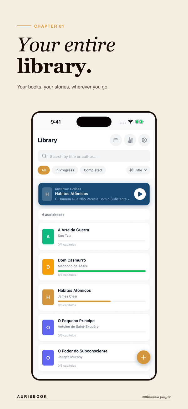AurisBook app showing audiobook library